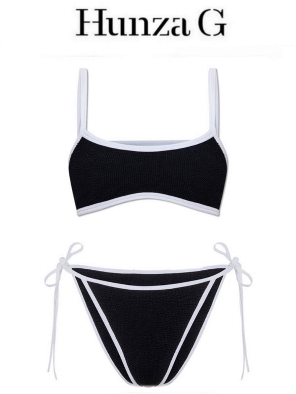 Hunza G Black Bikini Set White Trim OS NWT